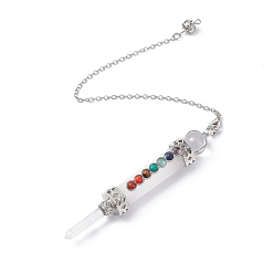 Хрусталь Биолокационные маятники из натурального кристалла кварца, шарм пули, с латунной цепи и омаров коготь застежками, наконечник из натурального кварца, кабошоны из драгоценных камней и стекла, 272 мм, отверстие : 2 мм