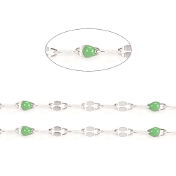 Зеленый лайм Ручная работа 304 цепочки из нержавеющей стали, кабельные цепи, с эмалью и катушкой, пайки, Плоско-овальные, долговечный, зеленый лайм, 3x1.5x0.1~1 мм, около 32.8 футов (10 м) / рулон