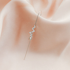 Lightning Bolt Латунные горный хрусталь серьги манжеты, платина, удар молнии, 6 мм