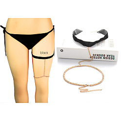 Черный Сплав горный хрусталь цепь на бедро для женщин девочек, бархатное кольцо для ног, золотые, чёрные, 380 мм