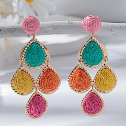 Разноцветный Серьги-гвоздики из сплава рафии в форме капли, золотые, красочный, 85x45 мм