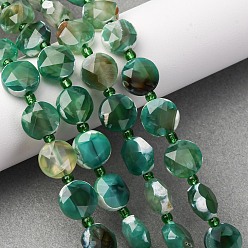 Зеленый Нити окрашенных и нагретых натуральных агатовых бус с огненным кракелюром, граненый пятиугольный разрез, плоско-круглые, с бисером, зелёные, 10~10.5x5.5~6 мм, отверстие : 0.7 мм, около 33 шт / нитка, 15.91''~16.10'' (40.4~40.9 см)