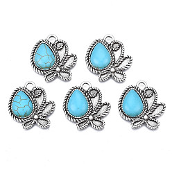 Небесно-голубой Синтетическая бирюза подвески оправы под эмаль, с aolly выводами, без кадмия, без никеля и без свинца, слеза, голубой, 25x23.5x5.5 мм, отверстие : 3 мм