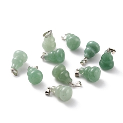 Aventurine Natural Green Aventurine Pendants, with Brass Loops and Snap on Bails, Long-Lasting Plated, Platinum, Gourd/Calabash, 16.5~17x12mm, Hole: 4x4mm