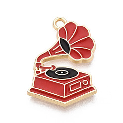 Темно-Красный Подвески из эмали и сплава, подвески для граммофона, золотые, без кадмия, без никеля и без свинца, темно-красный, 24x17x2 мм, отверстие : 1.8 мм