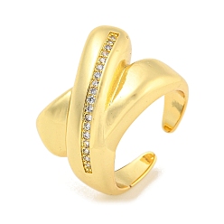 Cross Открытая манжета из латуни с микропаве и прозрачным цирконием для женщин, реальный 18 k позолоченный, крестик, 15.5 мм, регулируемый