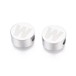 Letter W Устойчивы к потускнению 304 бусины из нержавеющей стали, плоские круглые с буквы, буква.w, 10x4.5 мм, отверстие : 2 мм