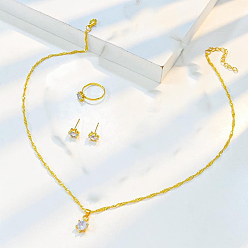 Золотой Комплекты ювелирных изделий из сплава, ожерелья с подвесками из кубического циркония и регулируемые серьги-манжеты и гвоздики, золотые, 400 мм