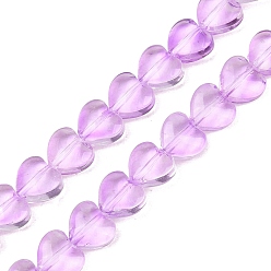 Темно-Фиолетовый Прозрачный стеклянный бисер нить, сердце, темно-фиолетовый, 7.5~8.5x8~8.5x4~4.5 мм, отверстие : 1 мм, около 44~45 шт / нитка, 12.56~12.87 дюйм (31.9~32.7 см)