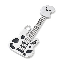 Черный Эмали сплава большие кулоны, платина, гитар, чёрные, 59.5x26x2 мм, отверстие : 3.5 мм