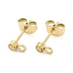 Золотой 304 Выводы серьги из нержавеющей стали шпилька, с петлей и ушной гайкой / серьгами, золотые, 6x3 мм, отверстие : 1.6 мм, штифты : 13x0.8 мм