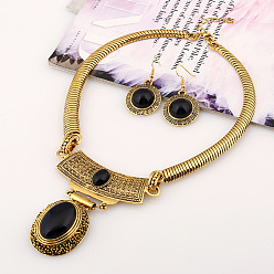 Античное Золото Овальные синтетические бирюзовые подвески и комплекты серег-подвесок. Комплекты ювелирных изделий из сплава, античное золото , 400 мм