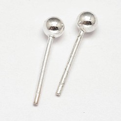 Silver 925 Sterling Silver Ear Stud Findings, Earring Posts, Silver, 14x7mm, Pin: 0.8mm