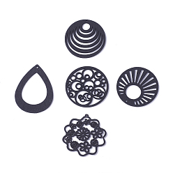 Черный Деревянные большие подвески, разнообразные, окрашенные, чёрные, 49~50.5x34~50.5x1.5~2.5 мм, отверстие : 1.5~2 мм