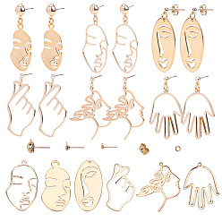 Real 18K Gold Plated DIY Human Body Theme Earring Making Kits, with Brass Pendants & Ear Nuts, Brass & Iron Stud Earring Findings, Mixed Shape, Real 18K Gold Plated, 28.5x21x1.5mm, Hole: 1mm
