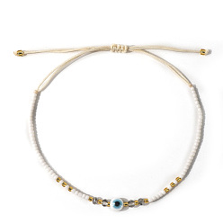 Белый Браслеты из бисера и бусин из богемского стекла, ювелирные изделия из смолы от сглаза для женщин, белые, внутренний диаметр: 11 дюйм (28 см)