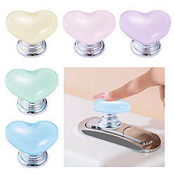 Mixed Color 5Pcs 5 Colors Plastic Heart Shaped Toilet Tank Button, Toilet Press Tool, Mixed Color, 21.5x25.5x17.5mm, 1pc/color