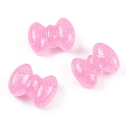Hot Pink Transparent Epoxy Resin Decoden Cabochons, Glitter Bowknot, Hot Pink, 15x20x9mm