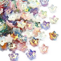 Couleur Mélangete 100 pièces 6 couleurs perles en résine transparente bicolores électroplaquées, fleur, couleur mixte, 11x12x3.5mm, Trou: 1.6mm