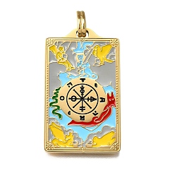 Другие Таро 304 эмалевые подвески из нержавеющей стали, реальный 18 k позолоченный, ионное покрытие (ip), компас, 37.5x22x2 мм, отверстие : 6x3.5 мм