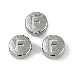 Letter F Антикоррозийные 304 шарики из нержавеющей стали, плоские круглые с буквы, цвет нержавеющей стали, Буква F, 7x3.8 мм, отверстие : 1.8 мм
