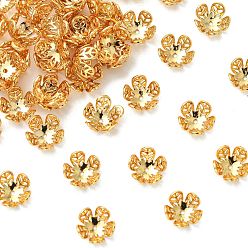 Real 18K Gold Plated SHEGRACE Brass Bead Caps, Cadmium Free & Nickel Free & Lead Free, Flower, Real 18K Gold Plated, 8.5x8.5x4mm, Hole: 0.8mm