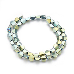 Green Plated Electroplated Non-magnetic Synthetic Hematite Beads Strands, Polish, Trapezoid, Green Plated, 8x8x4mm, Hole: 1mm, about 52pcs/strand, 16.14 inch(41cm)