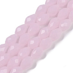 Бледно-Розовый Гальванические стекляныне бусины, имитация нефрита, граненые, слеза, розовый жемчуг, 11.5x8 мм, отверстие : 1.2 мм, около 55~57 шт / нитка, 25.59 дюйм (65 см)