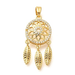 Прозрачный Латунные микро проложить кубического циркония подвески, тканая сетка/паутина с подвесками из перьев, прозрачные, 29x13.5x4.5 мм, отверстие : 2 мм