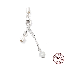 Серебро 925 удлинитель цепи из стерлингового серебра, концевые цепочки с застежками-караками и концами шнура, вкладки цепочки сердечек, с печатью s925, серебряные, 23.5 мм