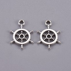 Античное Серебро Тибетском стиле сплава шлем подвески, без кадмия, без никеля и без свинца, античное серебро, 19x14x1 мм, отверстие : 2 мм