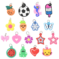 Mixed Shapes 102шт. 17 стили силиконовых подвесок, с платиновым железом прыжковые кольца, разноцветные, разнообразные, 17~30.5x14.5~24.5x2~3 мм, отверстие : 6 мм, 6 шт / стиль