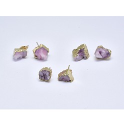 чертополох Серьги-гвоздики из натурального окрашенного кварца, с латунной фурнитурой , самородки, золотые, чертополох, 3~13x3~13x4~9 мм , штифт: 0.7 мм