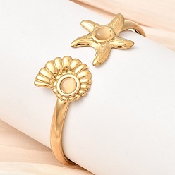 Mixed Shapes 304 браслеты-манжеты из нержавеющей стали "кошачий глаз", браслеты на концах для женщин, реальный 18 k позолоченный, ионное покрытие (ip), долговечный, морская звезда и раковина, внутренний диаметр: 2.36x2.09 дюйм (6x5.3 см)