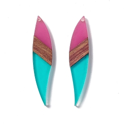 Бирюза Большие подвески из прозрачной смолы и орехового дерева, лист прелести, бирюзовые, 53x11.5x3 мм, отверстие : 1.8 мм