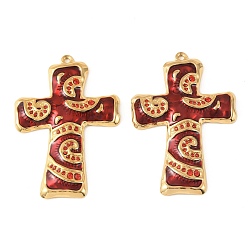 Красный 304 Крупные подвески из нержавеющей стали с эмалью и стразами, крест прелести, ионное покрытие (ip), реальный 18 k позолоченный, красные, 68.5x46.5x4 мм, отверстие : 2.4 мм