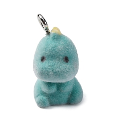 Средний Морско-зеленый Кулоны из флокированной смолы, динозавр, с железной платиной петлей, средний морской зеленый, 22x12.5x17 мм, отверстие : 2.5 мм