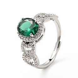 Платинированный Овальное регулируемое кольцо зеленого кубического циркония, украшения из латуни для женщин, Реальная платина, размер США 7 3/4 (17.9 мм)