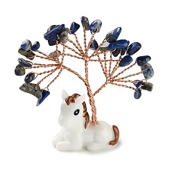 Ляпис-Лазурь Натуральные чипсы из лазурита дерево жизни украшения, Подставка для лошади из смолы с медной проволокой, подарок в стиле фэн-шуй для украшения рабочего стола дома или в офисе, 67~73x19.5~20x68~73 мм