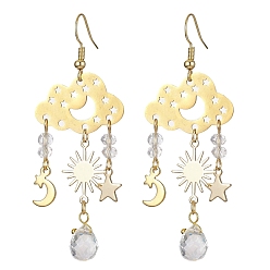 Золотой 201 серьги-люстры из нержавеющей стали с латунными штифтами, длинные серьги-капли из стекла, золотые, 65x25 мм