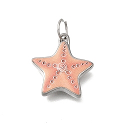 Estrella de mar 304 colgantes de esmalte de acero inoxidable, color acero inoxidable, estrella de mar, 18x17x3.5 mm, agujero: 4.5 mm