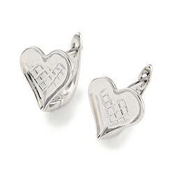 Real Platinum Plated Brass Heart Hoop Earrings Women, Real Platinum Plated, 13x11.5mm