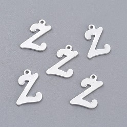 Letter Z 201 подвески из нержавеющей стали, буквы, серебряный цвет гальваническим, letter.z, 14x10x1 мм, отверстие : 1 мм