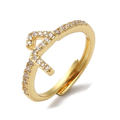 Настоящее золото 18K Стойка с покрытием из латуни с кубическим цирконием и арабскими буквами, регулируемые кольца для женщин, без кадмия и без свинца, долговечный, реальный 18 k позолоченный, 10.5x8.3 мм, внутренний диаметр: 18.2 мм