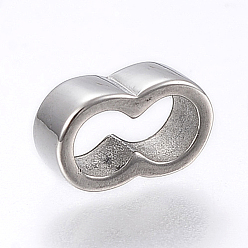 Stainless Steel Color Non-Tarnish 304 Stainless Steel Slide Charms/Slider Beads, For Leather Cord Bracelets Making, Oval, Stainless Steel Color, 10x6x3.5mm, Hole: 4x8mm