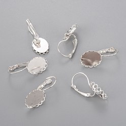 Silver Brass Leverback Earring Findings, French Style Ear Wire, Silver, 29x12mm