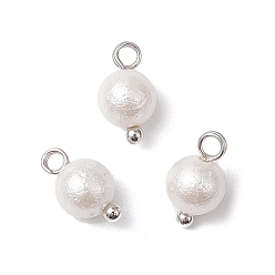 Платина Круглые подвески из жемчужин с морщинистой текстурой, с медными петлями, белые, платина, 10.5x5.5 мм, отверстие : 2 мм