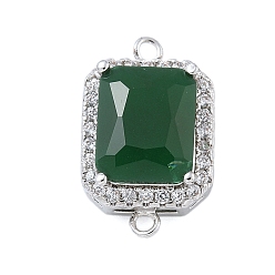 Зеленый Стойка покрытие латунь микропаве прозрачный кубический цирконий прямоугольный соединитель подвески, со стеклом, долговечный, без кадмия и без свинца, платина, зелёные, 17.5x11x6 мм, отверстие : 1.5 мм