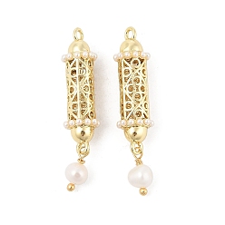 Настоящее золото 18K Латунные подвески, с ABS имитации жемчуга, стойки покрытие, долговечный, без свинца и без кадмия, реальный 18 k позолоченный, 42x9 мм, отверстие : 1.8 мм