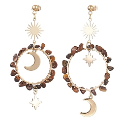 Тигровый глаз Винтажные серьги-пусеты из натурального тигрового глаза, с 304 фурнитурой из нержавеющей стали, кольцо с луной, 73x34 мм